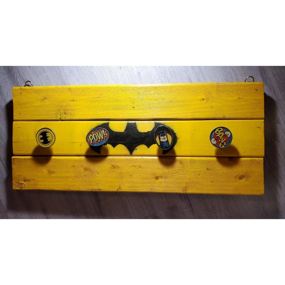 Wooden Crafty BATMAN Themed Cap Or Coat Rack Comic‎ Book Handles